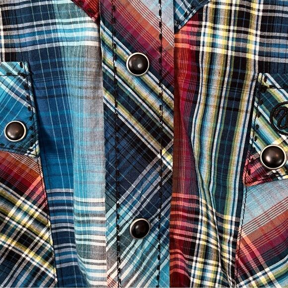 Wrangler Shirt Men’s Long Sleeve Blue Plaid Black Pearl Snaps Size XXL Cowboy - Picture 6 of 8